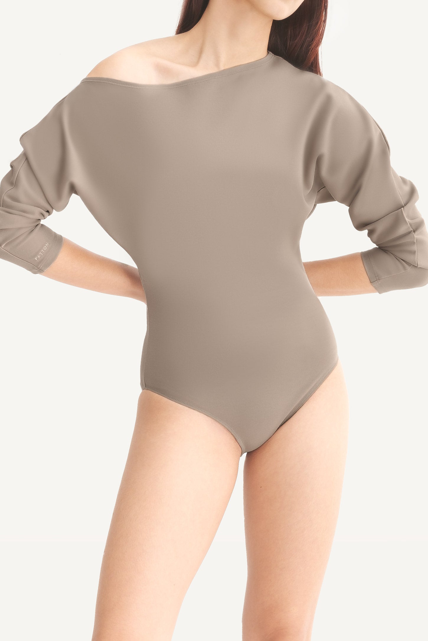Asymmetric Long Sleeve Bodysuit -Ash-F