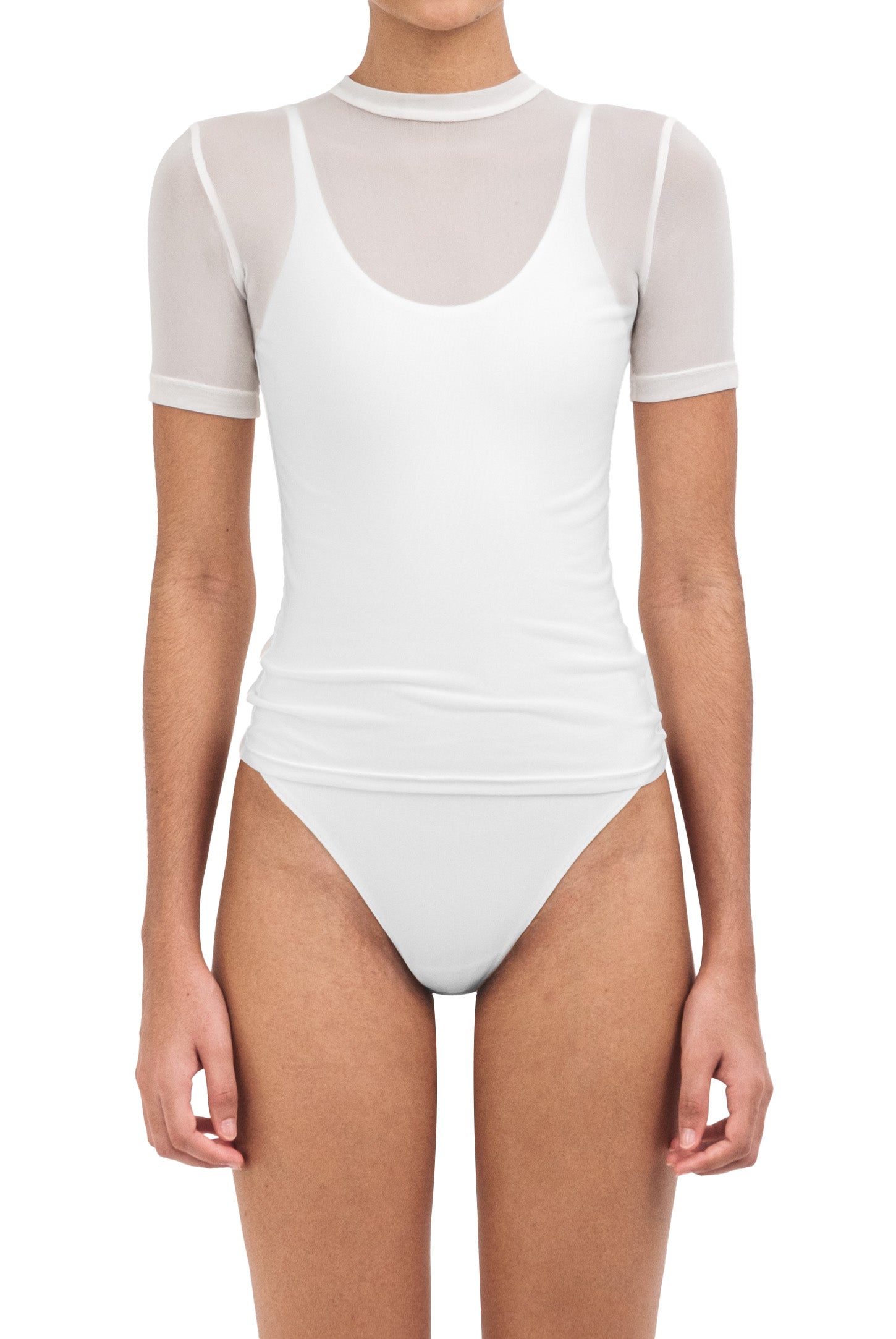 white mesh top short sleeve